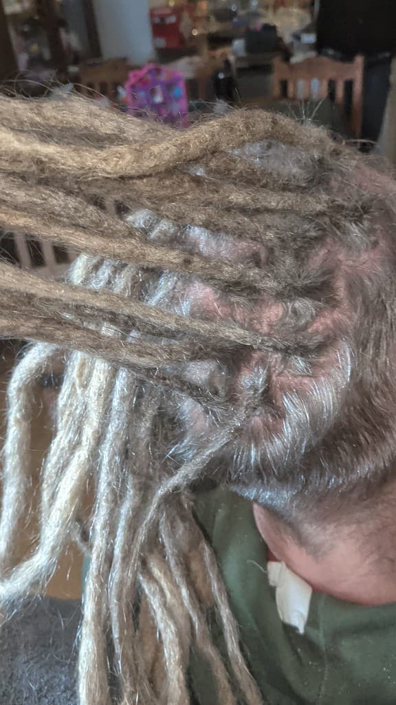Traditional locs — roots and parting on lighter hair