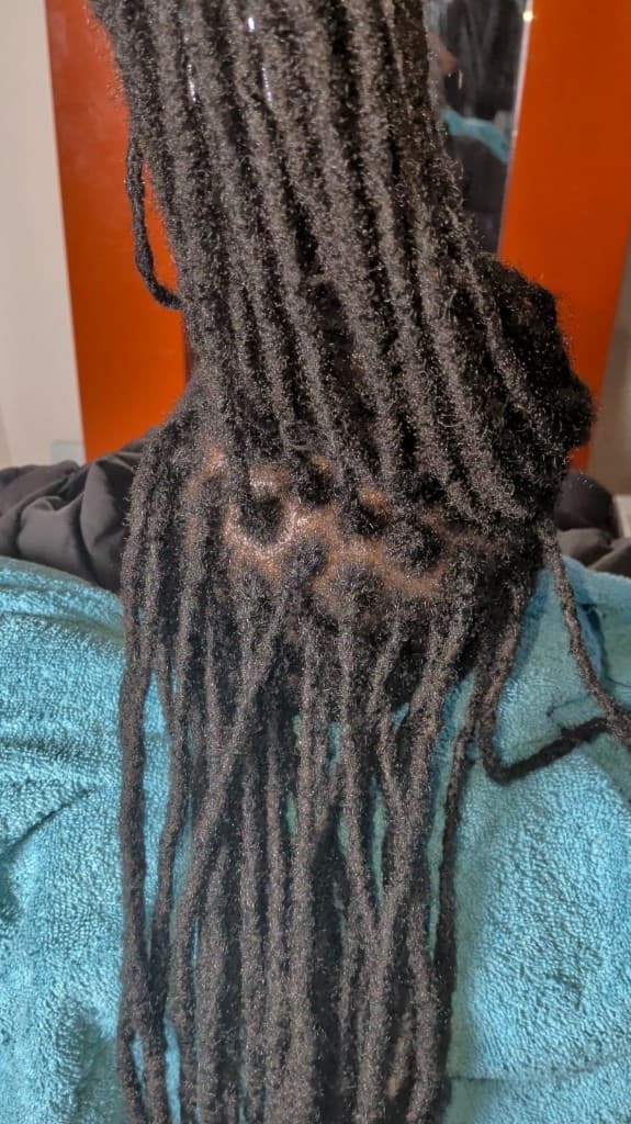 Traditional locs — half up with neat parts