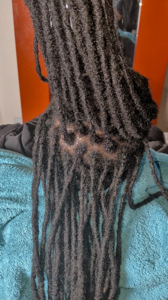 Traditional locs — half up, scalp pattern